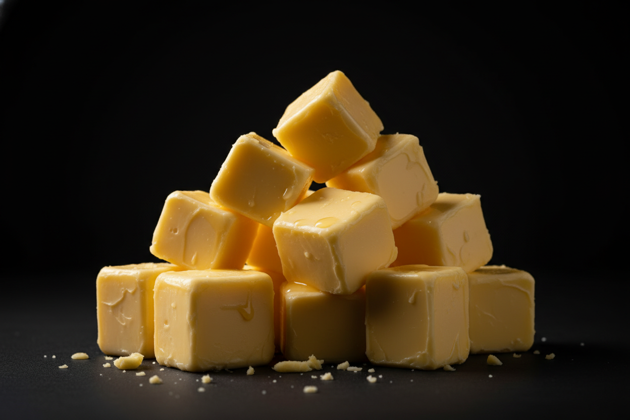 pile of cubed butter with a black background